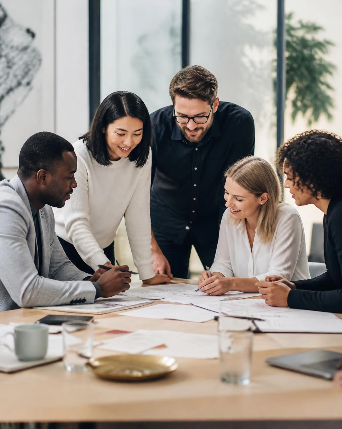 Équipe collaborant autour d’une table de travail