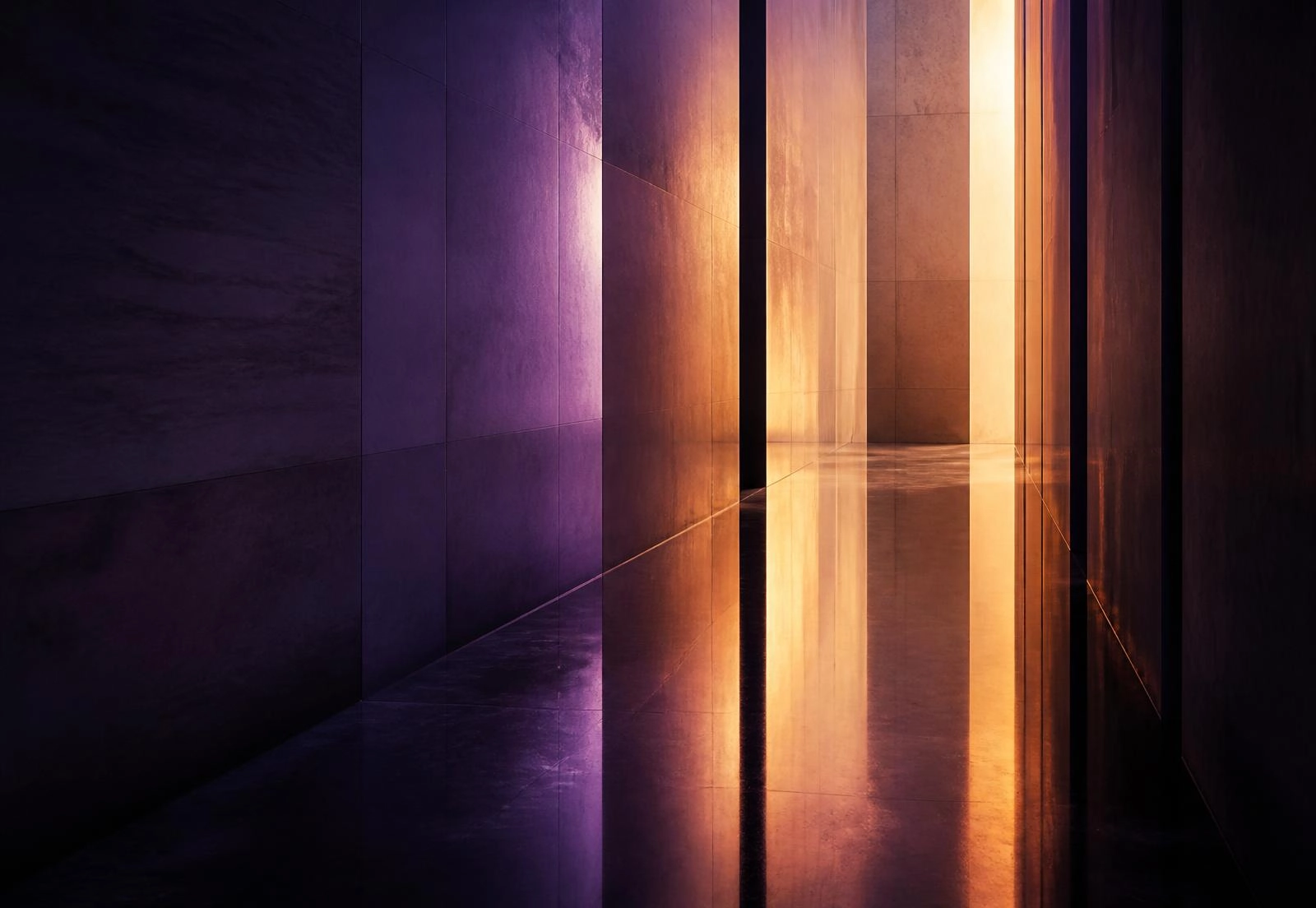 Perspective architecturale aux reflets violets et dorés